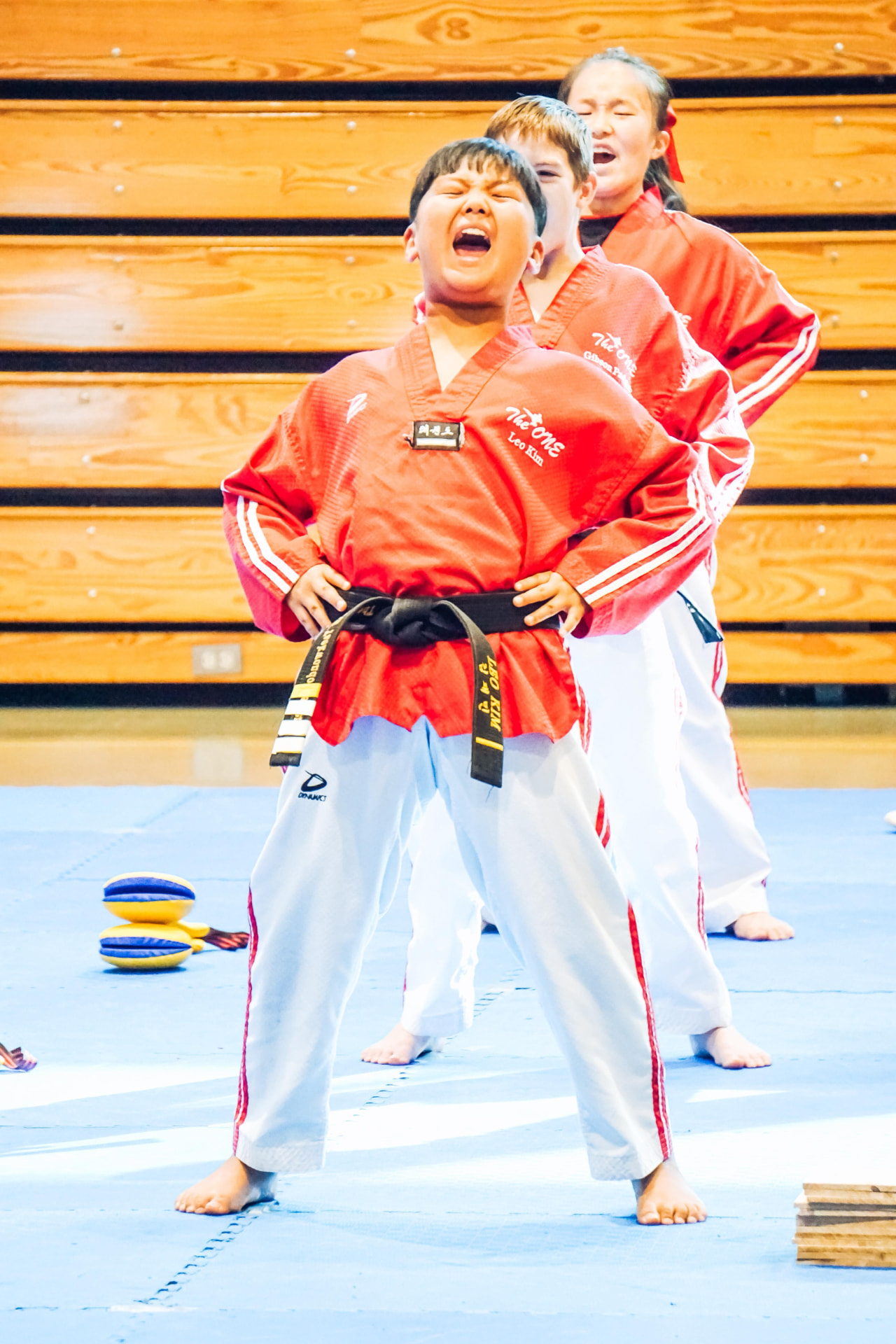 Competitor shouting with spirit during his form