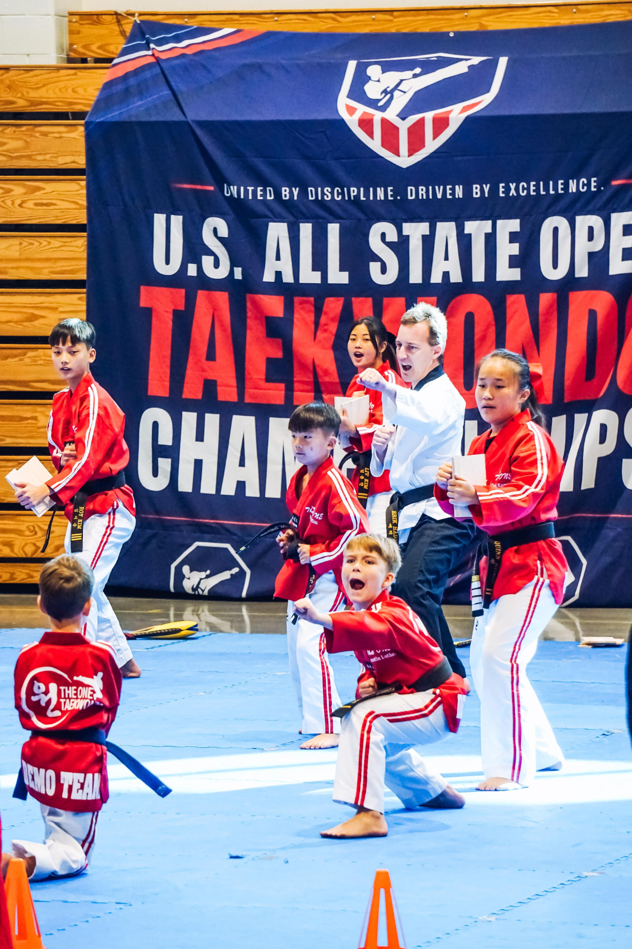 Demo team performing a synchronized breaking routine